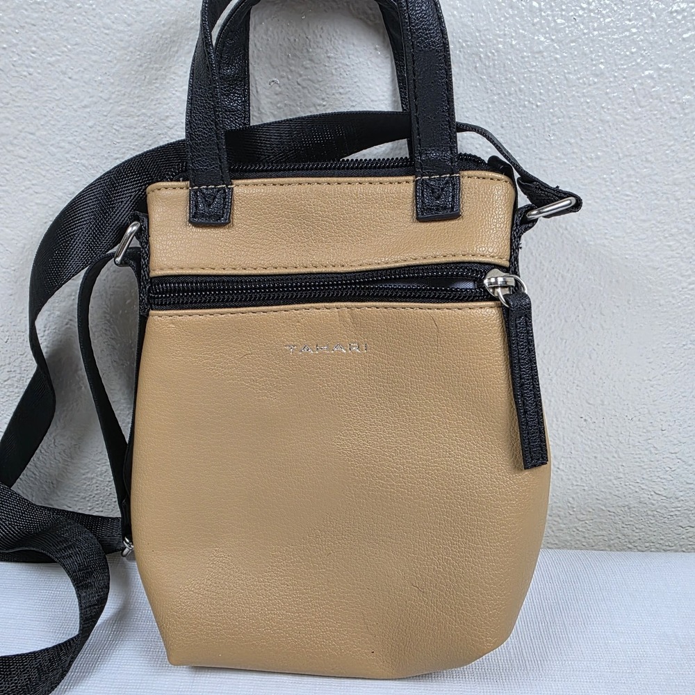 Tahari Tan/brown Crossbody Handbag Vegan Leather Purse Smaller minimalist city - Picture 2 of 7